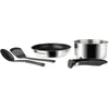 Image de Batterie 5 pièces Inox - ARPEGE - 1 Casserole ø18 cm Inox, 1 Poêle ø24 cm revêtu + 1 Spatule Nylon, 1 Cuillère Nylon, 1 poignée Sitramovible - Tous feux DONT induction