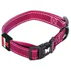 Image de Collier chien nylon réfléchissant au toucher soie bordeaux. Boucle rapide réglable 45-65cm