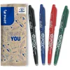 Image de PILOT- Lot de 4 Frixion Ball - Stylo effaçable à encre thermosensible - Stylo roller rechargeable fabriqué à partir de plastique recyclé - 1 Bleu, 1 Noir, 1 Rouge, 1 Vert - Pointe moyenne