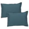 Image de Lot de 2 taies d'oreiller Unies en Coton Finition Bourdon Bleu 50x70cm