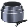 Image de Tefal Ingenio Elégance 3 casseroles 16/18/20 cm (1,5/2,1/3 L) + 1 poignée amovible, Revêtement antiadhésif, Compatible tous feux sauf induction + four, Gris pailleté, Fabriqué en France L2319302
