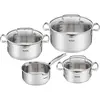 Image de Tefal Duetto Lot de 7 pièces : 3 casseroles 16/20/24 cm, 1 casserole 16 cm, 3 couvercles en acier inoxydable, 3 couvercles en verre, marques de mesure, toutes sortes de cuisines, passe au four et au