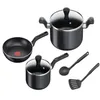 Image de TEFAL Batterie de cuisine 7 pièces | Super Cook | Poêle à frire 24 cm/casserole 18 cm + couvercle/faitout 24 cm + couvercle/cuillère/spatule ajourée | antiadhésif avec signal thermique | Aluminium |