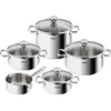Image de Tefal Batterie de cuisine 9 pièces, Induction, Casserole 16 cm, Faitouts 18/20/24 cm, Couvercles en verre filtrants, Inox garanti 10 ans, Base 3 couches, Duetto On A705S936