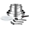 Image de Tefal Ingenio Batterie de cuisine 10 pcs, Poêles, Casseroles, Couvercles hermétiques, Poignée amovible, Induction, Acier inoxydable, Empilable, Antiadhésif, Compatible lave-vaisselle, Emotion L8971S04