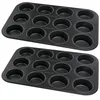 Image de Zenker 9339450 Lot de 2 Moule à muffin 12 empreintes, moule à gâteau, moule pour 12 muffins, moule à cupcake, Acier, Noir, 38,5 x 26,5 x 3 cm