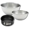 Image de Zenker & Fackelmann 9362350 Moule à manqué 20 cm Noir Acier, 2 Bols Mixer Inox 20,5 cm & 25 cm, Spatule Silicone Lila, 20,5 x 6,5 cm | 25 cm | 20,5 cm
