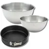 Image de Zenker & Fackelmann 9362450 Moule à manqué 26 cm Noir Acier, 2 Bols Mixer Inox 20,5 cm & 25 cm, Spatule Silicone Lila, 26 x 6,5 cm | 25 cm | 20,5 cm