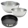 Image de Zenker & Fackelmann 9362650 Moule à manqué 28 cm Noir Acier, 2 Bols Mixer Inox 20,5 cm & 25 cm, Spatule Silicone Lila, 28 x 6,5 cm | 25 cm | 20,5 cm