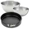 Image de Zenker & Fackelmann 9362750 Moule à manqué 30 cm Noir Acier, 2 Bols Mixer Inox 20,5 cm & 25 cm, Spatule Silicone Lila, 30 cm | 25 cm | 20,5 cm