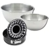 Image de Zenker & Fackelmann 9362950 Moule à manqué et à savarin 24 cm, 2 Bols Mixer Inox 20,5 cm & 25 cm, Spatule Silicone Lila, 24 x 6,5 cm| 25 cm | 20,5 cm