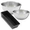 Image de Zenker & Fackelmann 9363350 Moule à Cake 30,5cm, 2 Bols Mixer Inox 20,5 cm & 25 cm, Spatule Silicone Lila, 30,5 x 11,5 x 7,5 cm| 25 cm | 20,5 cm