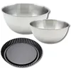 Image de Zenker & Fackelmann 9363850 Moule à Tarte Renversée 28 cm, 2 Bols Mixer Inox 20,5 cm & 25 cm, Spatule Silicone Lila, 28 x 3,5 cm| 25 cm | 20,5 cm