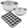 Image de Zenker 9364850 Moule muffin 24 empreintes, 2 Bols à mixer Inox 20,5 cm & 25 cm, Spatule Silicone Lila, 38,5 x 26,5 x 2 cm| 25 cm | 20,5 cm