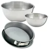 Image de Zenker 9366850 Moule à charnière rond 28 cm à fond plat, 2 Bols à mixer Inox 20,5 cm et 25 cm, Spatule Silicone Lila, 28 cm, 25 cm, 20,5 cm