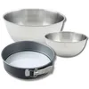 Image de Zenker 9366950 Moule à manqué à charnière 26 cm fond en verre, 2 Bols à mixer Inox, Spatule Silicone Lila, 26 x 6,5 cm, 25 cm, 20,5 cm