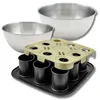 Image de Zenker 9370850 Set Moule à Gâteaux Individuels 9 Empreintes 29 x 29 cm, Couvercle de Transport, Antiadhésif Téflon, 2 Bols à Mixer Acier Inox 20,5 et 25 cm, Spatule à Pâtisserie Silicone, Noir, Rose
