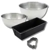 Image de Zenker 9371150 Set 5 pièces Moule à Cake 25 cm & Emporte-Pièce Motif Ourson, Antiadhésif ILAG, Fête, Anniversaire, Bols à Mixer Acier Inox 20,5 et 25 cm, Spatule Pâtisserie Silicone, Noir, Inox, Rose