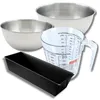 Image de Zenker 9374550 Set pâtisserie Moule à Cake 25,5 cm, Antiadhésif Teflon, Gâteaux, Brioches, 2 Bols à Mixer en Acier Inox 20,5 et 25 cm, Verre Mesureur Plastique 1 L, Spatule Silicone, Noir, Rose
