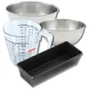 Image de Zenker 9374650 Set pâtisserie Moule à Cake 30,5 cm, Antiadhésif Teflon, Gâteaux, Brioches, 2 Bols à Mixer en Acier Inox 20,5 et 25 cm, Verre Mesureur Plastique 1 L, Spatule Silicone, Noir, Rose