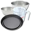 Image de Zenker 9375150 Set pâtisserie Moule à Tarte Renversée 28 cm Fond Gaufré, Antiadhésif Teflon, Brioches, 2 Bols à Mixer en Acier Inox 20,5 et 25 cm, Verre Mesureur Plastique 1 L, Spatule Silicone, Noir