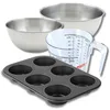 Image de Zenker 9375850 Set pâtisserie Moule à Muffins 6 Empreintes 28 x 19 cm Antiadhésif Teflon, Cupcakes, 2 Bols à Mixer en Acier Inox 20,5 et 25 cm, Verre Mesureur Plastique 1 L, Spatule Silicone, Noir