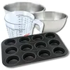 Image de Zenker 9375950 Set pâtisserie Moule à Muffins 12 empreintes 38 x 26 cm Antiadhésif Teflon, Cupcakes, 2 Bols à Mixer en Acier Inox 20,5 et 25 cm, Verre Mesureur Plastique 1 L, Spatule Silicone, Noir