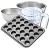 Image de Zenker 9376150 Set pâtisserie Moule à Muffins 24 empreintes 38 x 26 cm Antiadhésif Teflon, Cupcakes, 2 Bols à Mixer en Acier Inox 20,5 et 25 cm, Verre Mesureur Plastique 1 L, Spatule Silicone, Noir