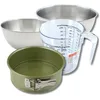 Image de Zenker 9379650 Set avec Moule à Manqué 24 cm en Acier Antiadhésif ILAG sans PFAS et Cire de Carnauba, Gâteaux Ronds, 2 Bols Inox 20,5 et 25 cm, Verre Mesureur Plastique 1 L, Spatule, Vert