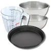 Image de Zenker 9380550 Set Moule à Quiche Lorraine 28 cm en Acier Inoxydable, Antiadhésif Téflon, Tartes, 2 Bols à Mixer Inox 20,5 et 25 cm, Verre Mesureur Plastique 1 L, Spatule Silicone, Noir