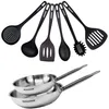 Image de Fackelmann 9438650 Set de Poêles Tous Feux 24 et 28 cm en Acier Inox 18/8 avec 6 Ustensiles Eterna - Sans PFAS, Manche Riveté, Compatible Induction