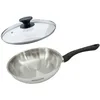Image de Fackelmann 9441650 Lot de poêles 24 cm en acier inoxydable 18/8 et couvercle en verre pour tous les types de feux, à induction, poêle sans PFAS, acier inoxydable 18/8, verre, 24 cm