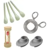 Image de Fackelmann 9982050 Ensemble de 4 ustensiles de cuisine pour oeufs à la coque, cuillère, coupe oeufs, sablier, coquetier, Plastique, Acier inoxydable, Bois, Vert, inox, De 8 cm à 13,7 cm