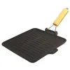 Image de Baumalu - Grill Carré en Fonte noire - 24 x 24 cm - Manche Bois | Fonte à chaleur homogène pour grillades saines et marquées, manche bois rétractable ; compact, tous feux dont induction