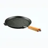 Image de Baumalu, Grill Rond en Fonte 25 cm avec Manche Rétractable en Bois, Noir - Compatible tous feux & induction, idéal pour cuisson saine et uniforme, parfait pour barbecue et cuisine