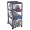 Image de SUNDIS Orgamix, tour de rangement en plastique gris avec roues, 3 grands tiroirs transparents format papier A4, hauteur 63,5 cm, se déplace facilement, idéale rangement bureau, cours, documents