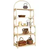 Image de AUBRY GASPARD - Bibliothèque en Rotin Cérusé - Beige - Dimensions L 100 x P 50 x H 225 cm - Livrée Montée - 5 Tablettes Spacieuses - Idéale pour Salon - Design Raffiné et Minimaliste - Résistante et