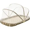 Image de Plateau en bambou avec cloche en filet synthétique Longueur 45cm