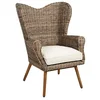 Image de AUBRY GASPARD - Fauteuil Teck et Poelet Banjaran - Gris Antique - Pieds Teck - Coussin Déhoussable Polyéther 25kg/m3 - Tissu Coton - 78x74x102 cm - Confort Élégant Intérieur/Extérieur