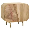 Image de AUBRY GASPARD - Buffet 2 Portes en Manguier avec Porte String Art en Coton - Système D'Amortisseur - Prêt À Monter - Dimensions 80X40X72 cm - Couleur Naturelle - Taille Compacte