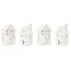 Image de AUBRY GASPARD - Lot de 4 Maisons Décoratives Céramique Blanche - Formes Assorties - Moyenne 11x7.3x16 cm - pour Bougies ou LED - Fenêtres Diffusant Lumière Chaleureuse