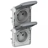 Image de Legrand 069563 Double Prise de Courant Étanche 2P+T Précâblées à La Verticale Plexo Composable IP55, 16A, 250V, Gris