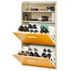 Image de SIMMOB Meuble à Chaussures Chêne Abattants Oranges - Rideau Chêne