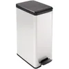 Image de Curver Slim Bin - Poubelle rectangulaire à pédale, 40L - Fermeture Douce - Aspect Métal - Pour Cuisine, Bureau, Salle de Bain - 39,3 x 25 x 60,7 cm - Gris -Recyclé