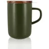 Image de OGO LIVING   tisanière Juliet 475 ml   Idéale pour le thé et la tisane   Mug à thé en grès et couvercle en bois d’acacia - vert kaki - 7912034