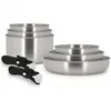 Image de MENASTYL - Batterie de cuisine inox 18/10 amovible 8 pièces Iris Inox sans PFAS - Tous feux dont induction, four, réfrigérateur et lave-vaisselle - Empilable et résistante - Poignée double sécurité