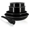 Image de Batterie de cuisine - Induction - MENASTYL - 6020437 - Aluminium antiadhésif - 5 pièces - Poignée amovible - Noir