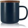 Image de OGO LIVING - Tisanière Juliet Bleue 300ml - Idéale pour le thé et la tisane - Mug à thé en grès et couvercle en bois d'acacia