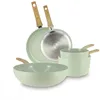 Image de MENASTYL - Set de 5 pièces Colorama Céladon - Poêles/Casseroles/Wok - En aluminium - Revêtement antiadhésif en céramique - Tous feux dont induction