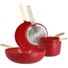 Image de MENASTYL - Set de 5 pièces Colorama magenta - Poêles/Casseroles/Wok - En aluminium - Revêtement antiadhésif en céramique - Tous feux dont induction